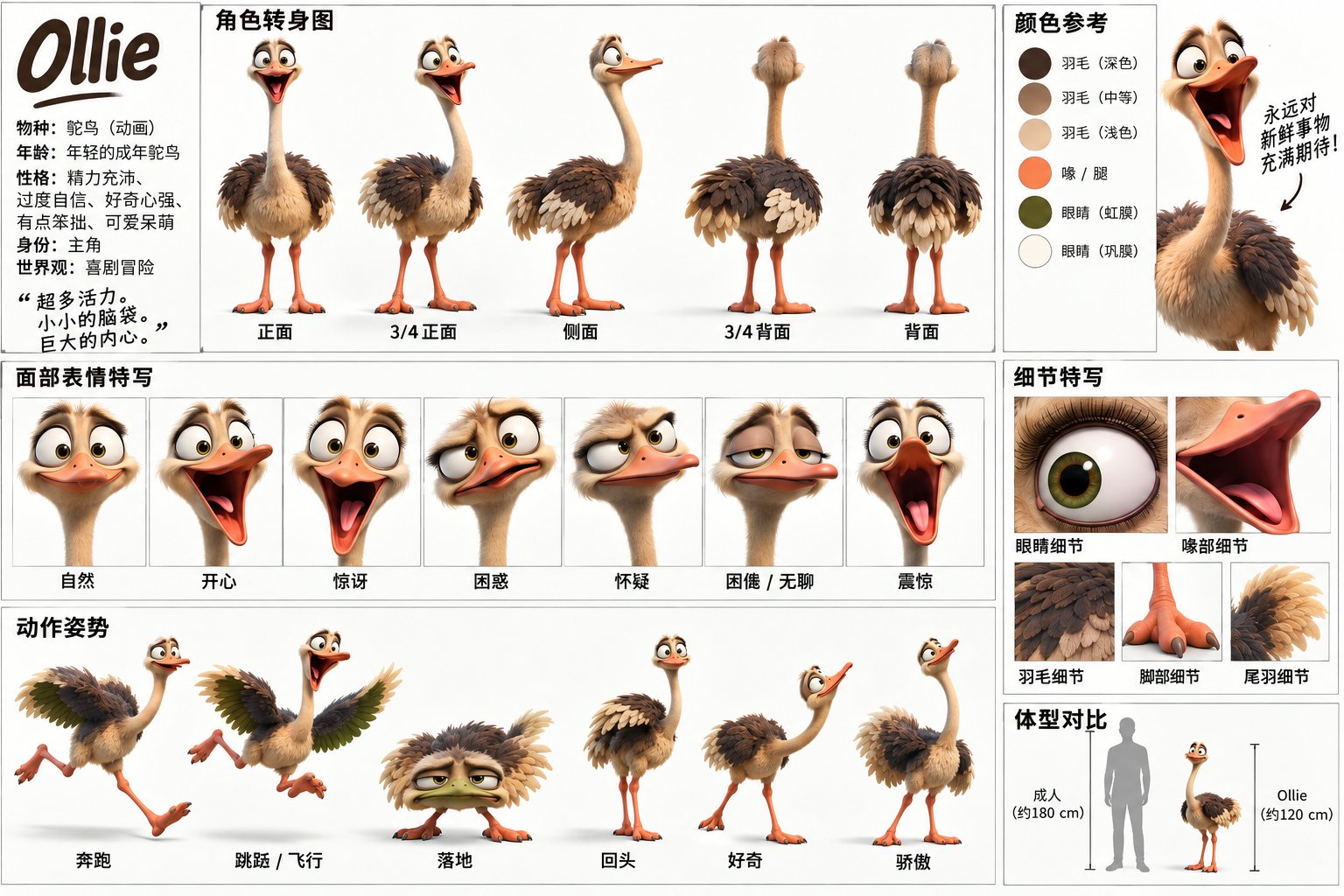 Ollie 鸵鸟主角角色设定表
