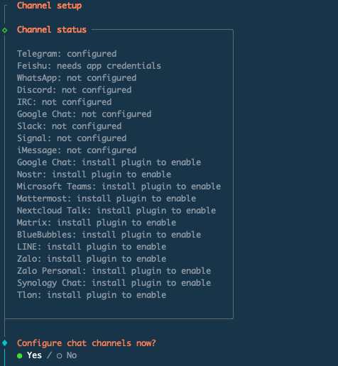 Channel 类型选择界面